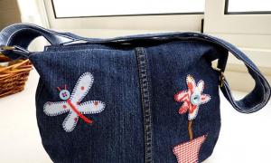 Украшение сумки из джинсовой ткани