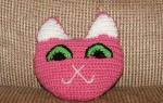 Knitted cat pillow